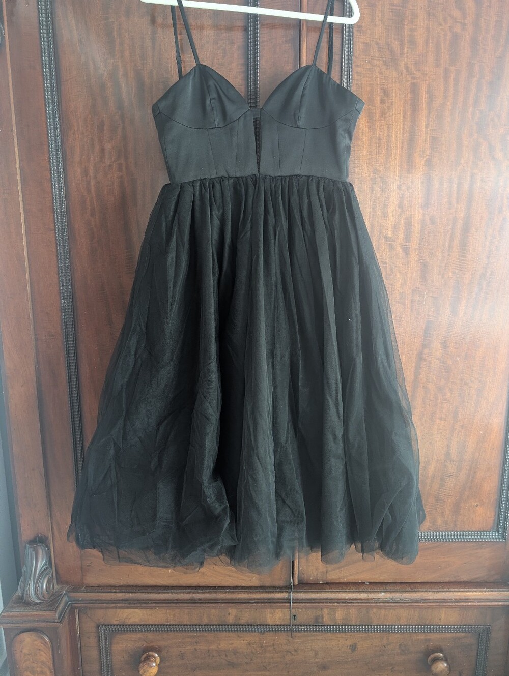 Free People Fame and Partners Dress Black Satin Tulle Midi Cocktail Wedding US 2